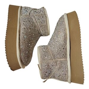 Hey Girl by Corkys Womens Sz 6 Booties "Homebody" All Over Rhinestone Platform